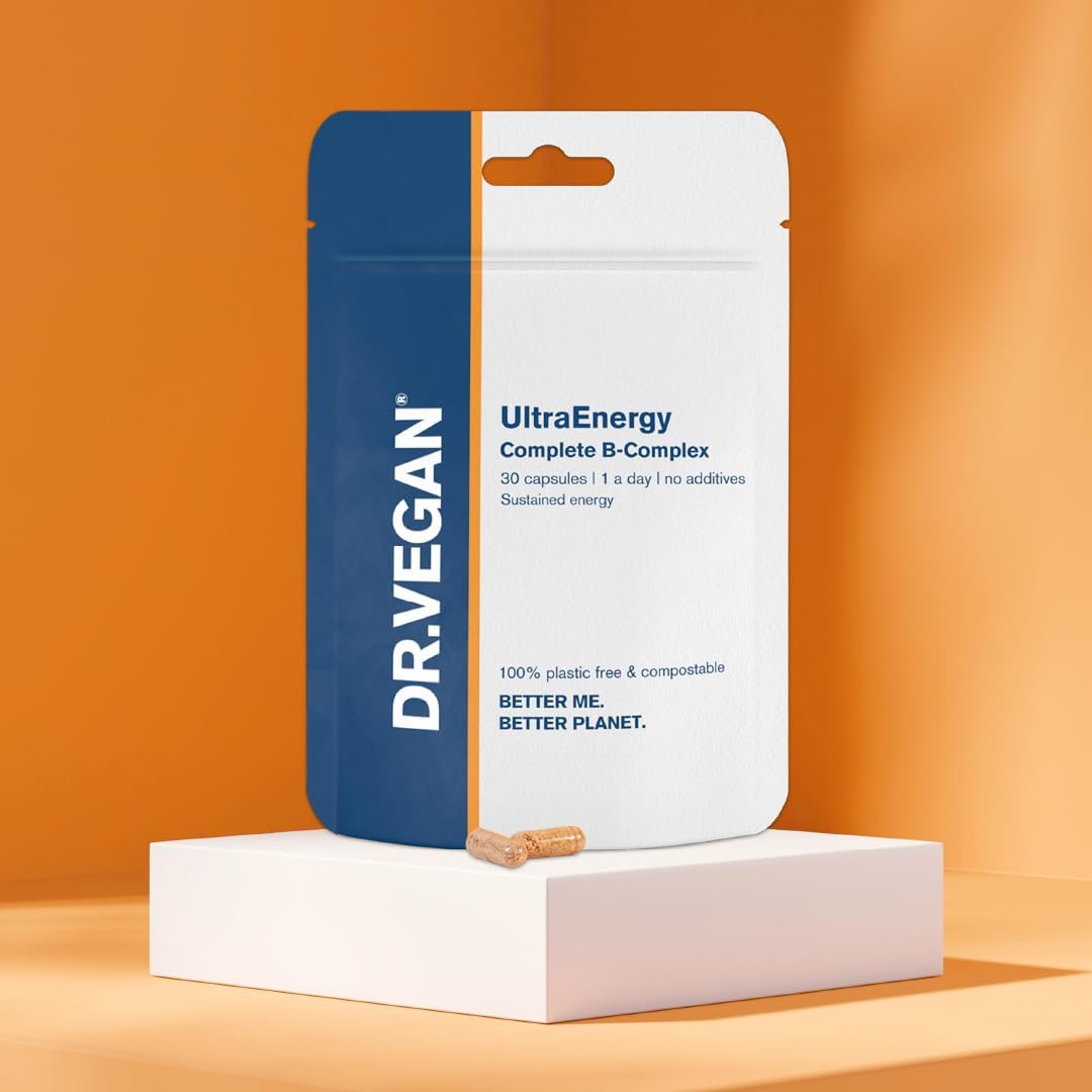 DR.VEGAN UltraEnergy | High Strength B Vitamin Complex, 30 Vegan-Friendly Capsules | Includes Vitamin B12 (100ug), Choline (50mg), Biotin (50ug) and Folate (200ug) | One-A-Day