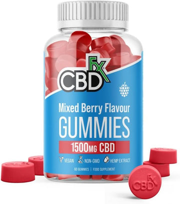 CBDfx 1500mg High Strength Mixed Berry CBD Gummies, 25mg per Gummy, Natural Sleep and Anxiety Support, Vegan Gummies No THC (60x Bottle)