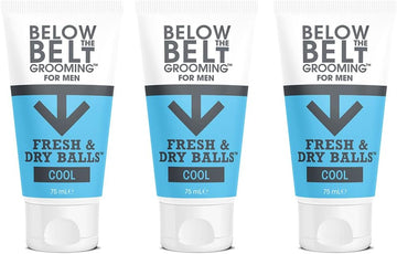 Below The Belt Grooming Fresh & Dry Ball, Intimate Deodorant And Anti Chafing Cream For Men, Protects Against Sweat, Odour And Chafing, Fresh Scent 3 X 75Ml