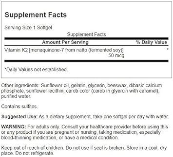 Swanson Natural Vitamin K2 (Menaquinone-7 From Natto) 50 Mcg 30 Sgels