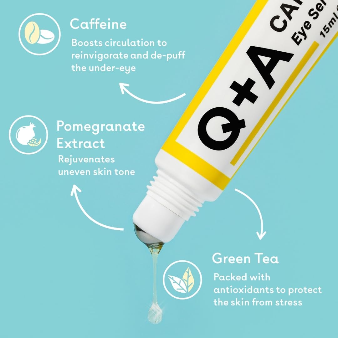 Q+A Caffeine Eye Serum (15ml), Brightening Eye Serum, 99.9% Natural Caffeine Eye Treatment for Dark Circles, Puffiness & Fine Lines, with Green Tea & Pomegranate Antioxidants, Anti Aging Skincare : Amazon.co.uk: Beauty