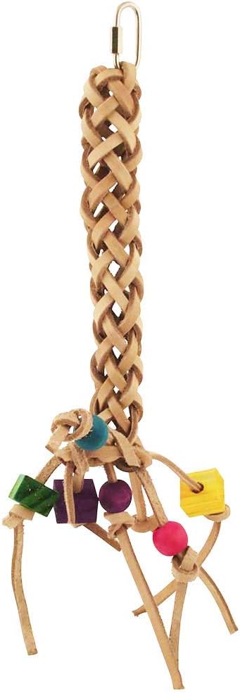 Leather Plait Parrot Toy Foraging Wooden Block Bird Chew :Pet Supplies