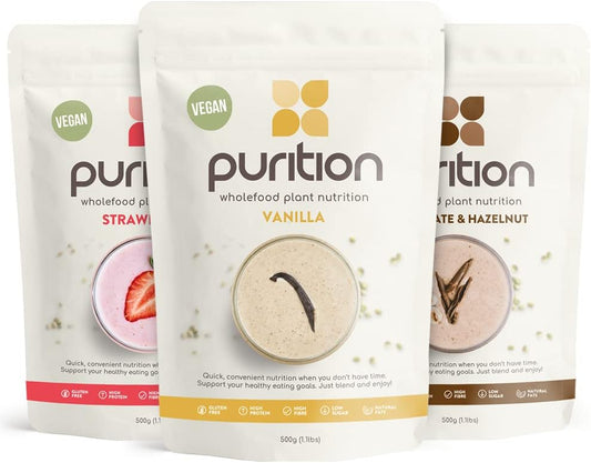 Purition Vegan 3-Pack - Vanilla, Strawberry & Chocolate (Cocoa) | Premium High Protein Powder for Keto Shakes and Smoothies with Only Natural Ingredients for Weight Management | 3 x 12 Meal Bags : Amazon.co.uk: Health & Personal Care