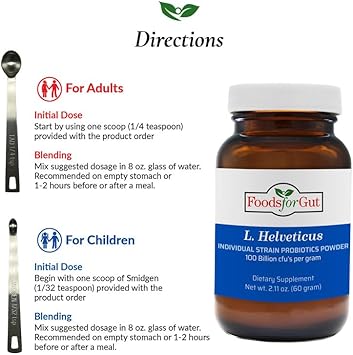 Foods For Gut Lactobacillus Helveticus Probiotic Powder 100 Billion Cfu'S | No Additives | Digestive & Immune Support | High Potency | L. Helveticus | 60 Grams (2.11 Oz) : Health & Household