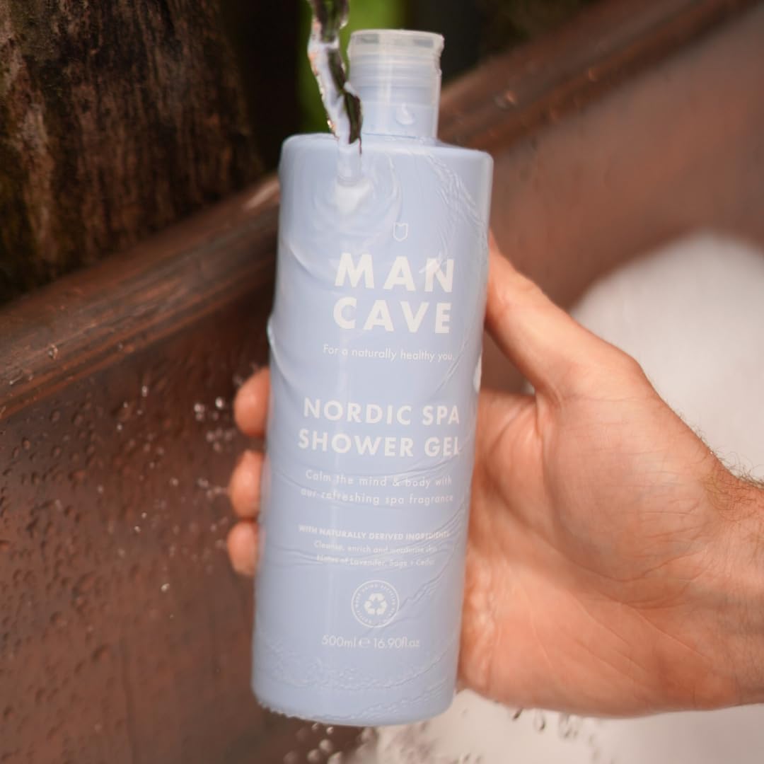 ManCave Nordic Spa Shower Gel Men, 500 ml, Vegan Mens Shower Gel with Natural Ingredients - Calming Lavender, Earthy Sage & Warm Cedar - Cruelty-Free Body Wash, Eco-Conscious & Recycled Packaging : Amazon.co.uk: Beauty