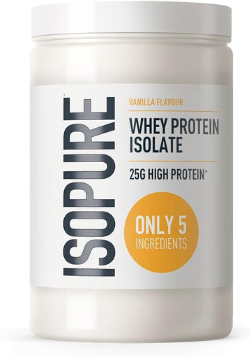 Isopure Vanilla Whey Protein Isolate Powder, High In Protein With 25 G Per Serve, Low In Sugar, No Artificial Flavours Or Sweeteners, Made With Only 5 Ingredients, 450 G