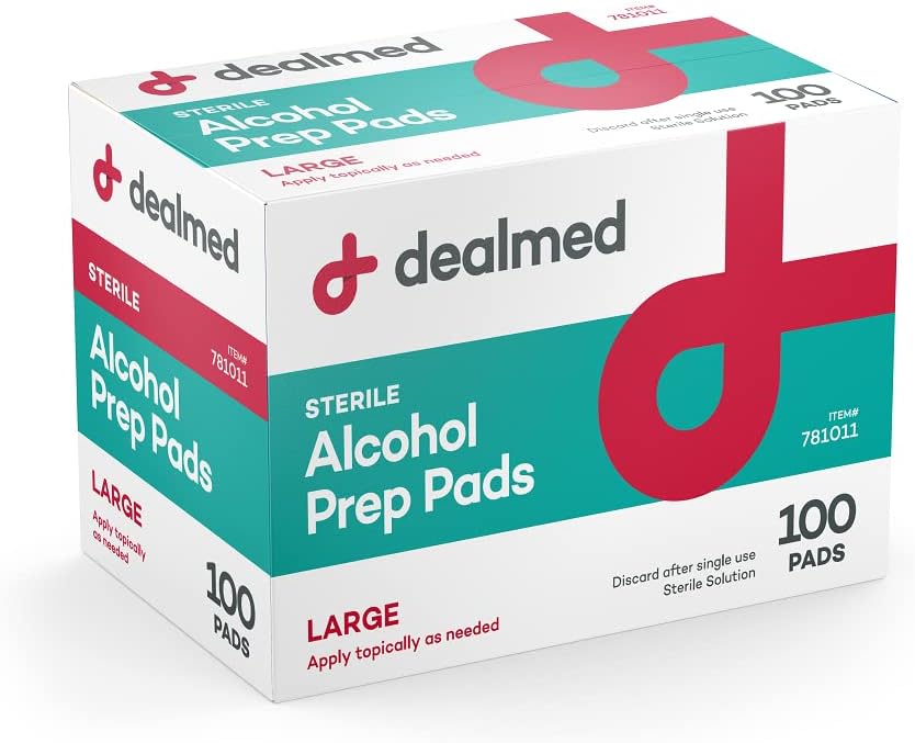 Dealmed Alcohol Prep Pads – 100 Count Large Size Alcohol Pads, Latex-Free Alcohol Wipes, Gamma Sterilized Wound Care Products For A First Aid Kit And Medical Facilities