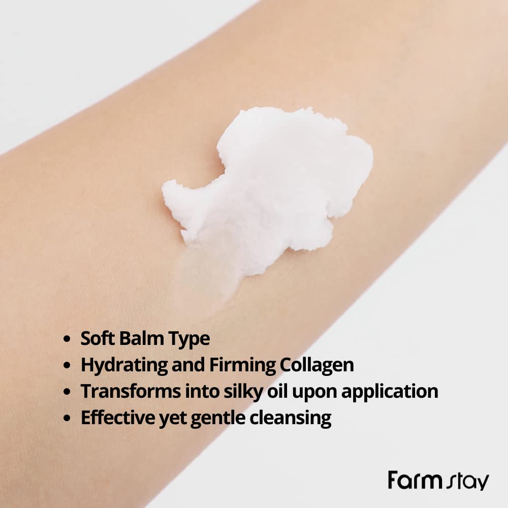 Farmstay Collagen Water Full Moist Cleansing Balm 3.21 Fl Oz/ 95Ml | Korean Skin Care - Cleanser With Marine Collagen, For Hydrating, Firming, Makeup Remover, Balm To Oil, Double Cleanse, Face Wash