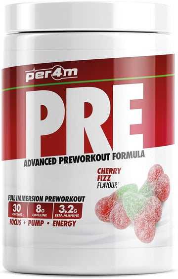 Per4M Pre Workout Powder 570G | Intense Pump, Sustained Energy And Mental Focus | With L-Citrulline, Beta Alanine & Caffeine With Added Hydration (Cherry Fizz)