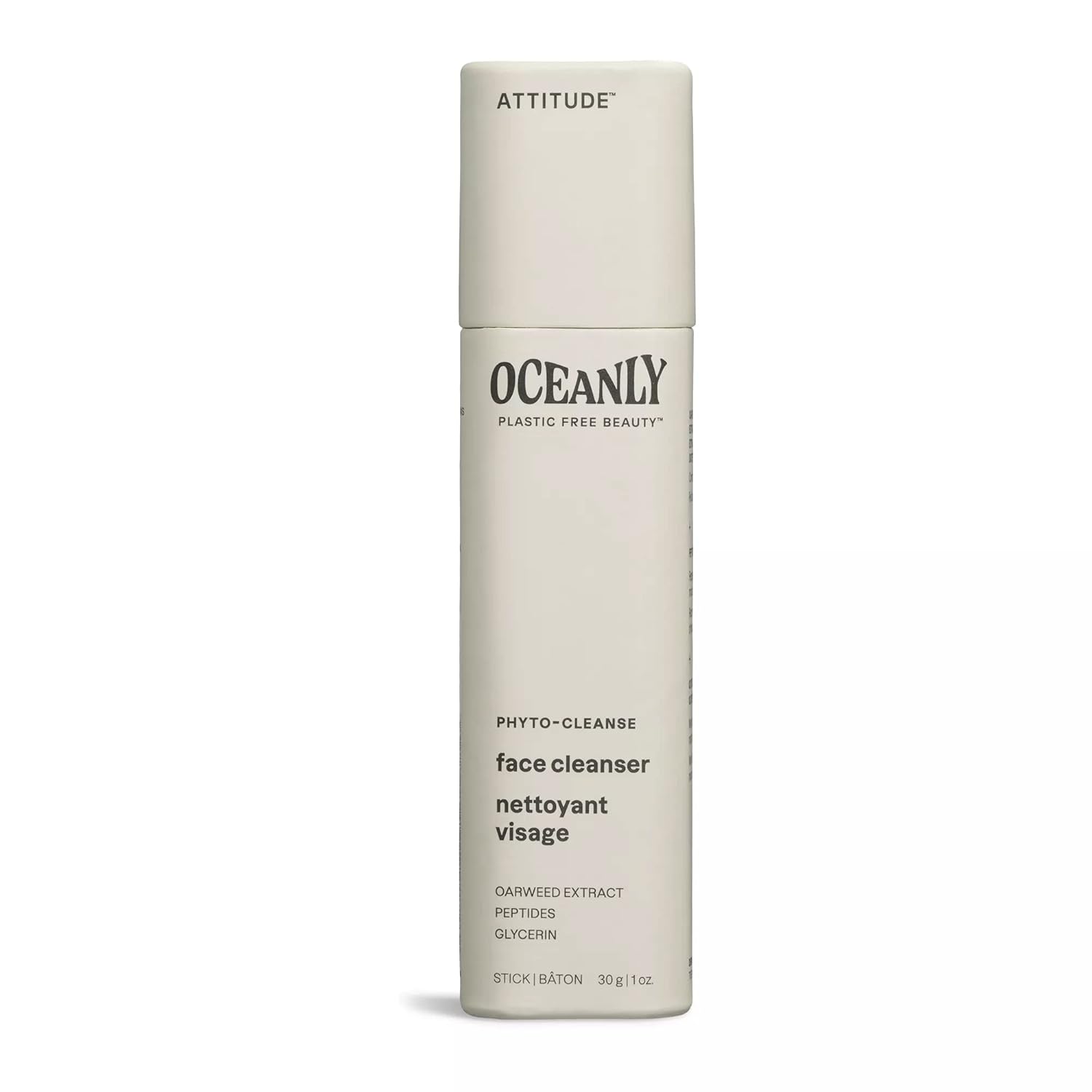 Attitude Oceanly Face Cleanser Stick, Ewg Verified, Plastic-Free, Plant And Mineral-Based Ingredients, Vegan And Cruelty-Free Beauty Products, Phyto Cleanse, Unscented, 0.3 Ounce