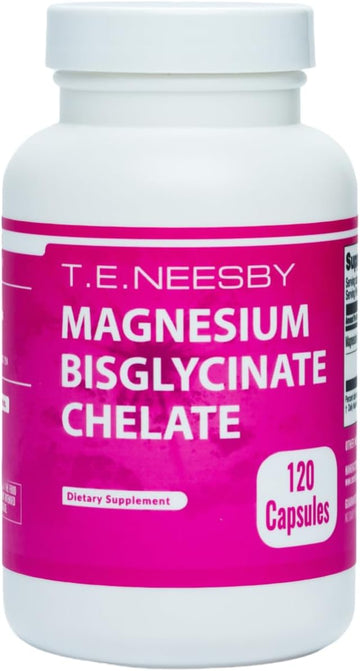 T.E. Neesby Magnesium Bisglycinate Chelate Supplement, Veggie Caps, High Absorption, No Fillers, Non Gmo