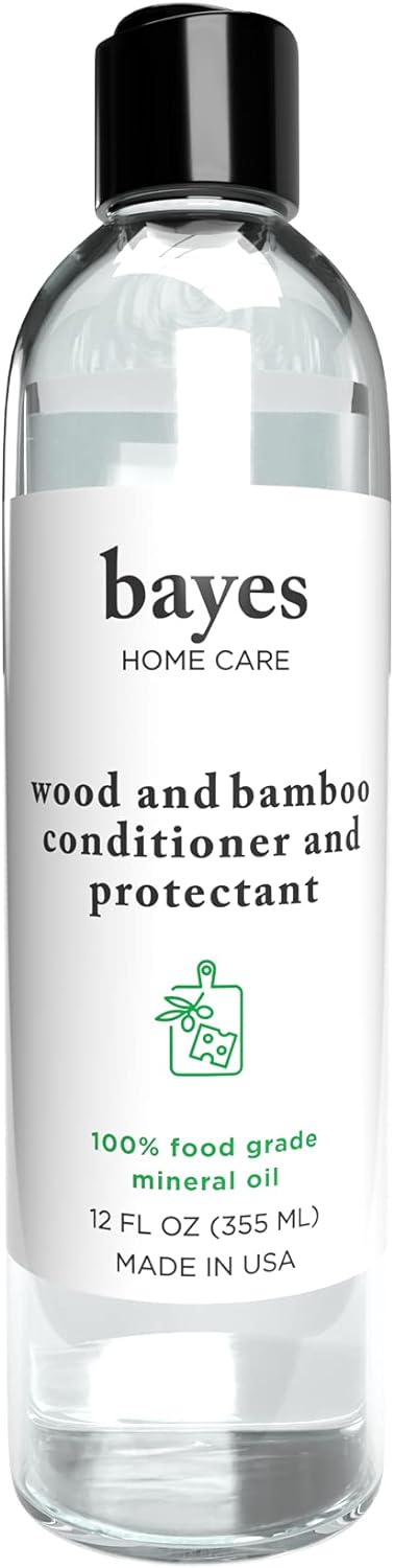 Bayes Food Grade Mineral Oil for Cutting Board - Mineral Oil Food Grade for Bamboo, Teak & Wood Conditioner and Protectant - Cutting Board Oil Food Grade Formula - Wood Oil for Cutting Board - 12 oz
