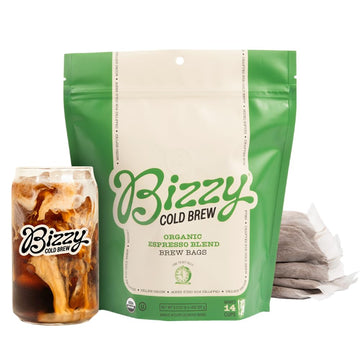 Bizzy Organic Cold Brew Coffee | Espresso Blend | Coarse Ground Coffee | Medium-Dark Roast | Micro Sifted | Specialty Grade | 100% Arabica | Brew Bags | 4 Count | Makes 14 Cups