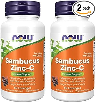 Now Supplements, Sambucus Zinc-C With Elderberry Concentrate And Vitamin C, 60 Lozenges (Pack Of 2)