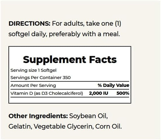 Nature'S Bounty Vitamin D, Immune Support, Vitamin Supplement, 2000 Iu, 50 Mcg, Softgels, 350 Ct