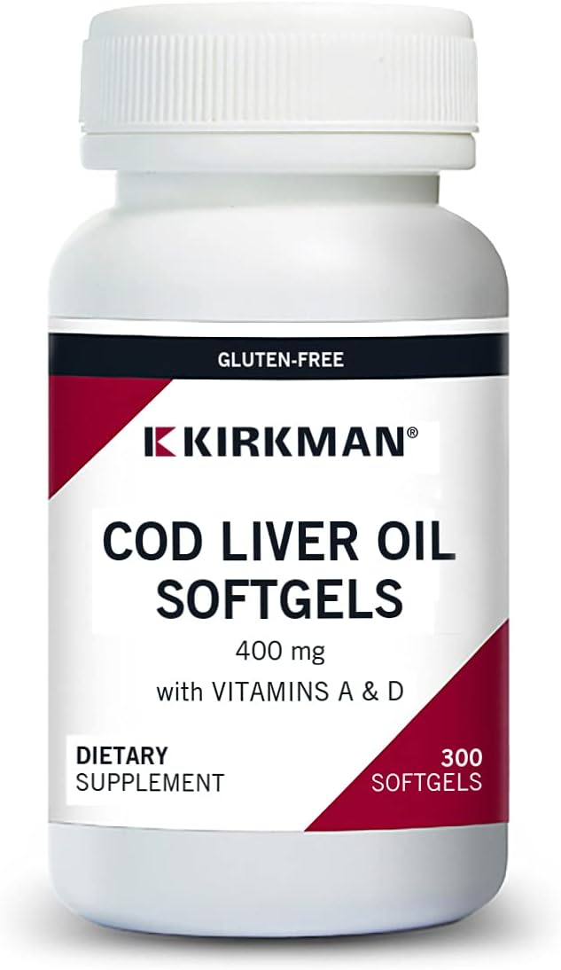 Kirkman - Cod Liver Oil with Vitamin A & D - 300 Softgels - Essential Fatty Acids - Supports Foundational Health - Hypoallergenic