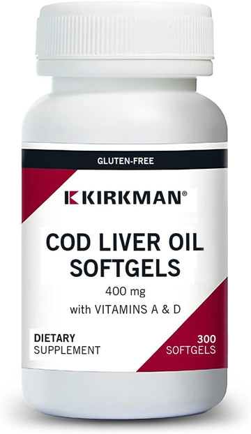 Kirkman - Cod Liver Oil With Vitamin A & D - 300 Softgels - Essential Fatty Acids - Supports Foundational Health - Hypoallergenic