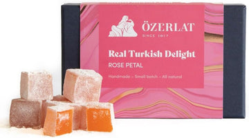 Ozerlat Real Turkish Delight, Rose - Luxury Gourmet Artisan Dessert Sweets, Premium Quality Natural Ingredients, Vegan, Gluten Free, Traditional Authentic Flavour (200G)