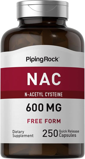 Piping Rock NAC Supplement | N-Acetyl Cysteine | 600mg | 250 Capsules | Free Form | Non-GMO, Gluten Free Supplement