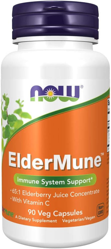 Now Foods Supplements, Eldermune 65:1 Elderberry Juice Concentrate With Vitamin C, Immune System Support, 90 Veg Capsules