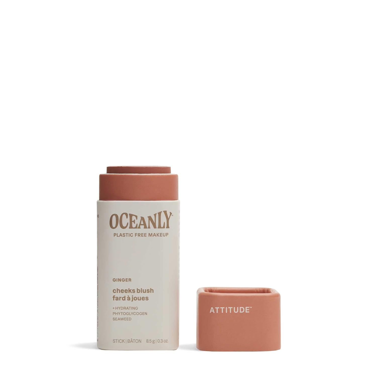 Attitude Oceanly Plastic-Free Lightweight Blush Stick, Titanium Dioxide-Free, Ewg Verified, Vegan & Cruelty-Free Makeup, Ginger, 0.3 Ounces