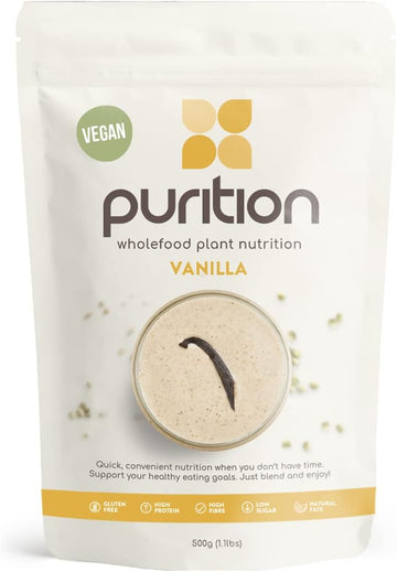Purition Vegan Vanilla Dairy Free Natural Protein Powder For Keto Diet Shakes And Meal Replacements Shakes, 1 Bag (12 Serving)