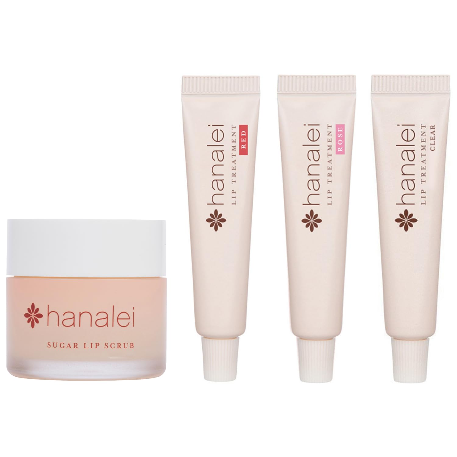 Hanalei Sugar Lip Scrub And Travel-Size 3 Pack Lip Treatment (Multi-Colored) Bundle, Made With Raw Cane Sugar And Real Hawaiian Kukui Nut Oil (Cruelty Free, Paraben Free)