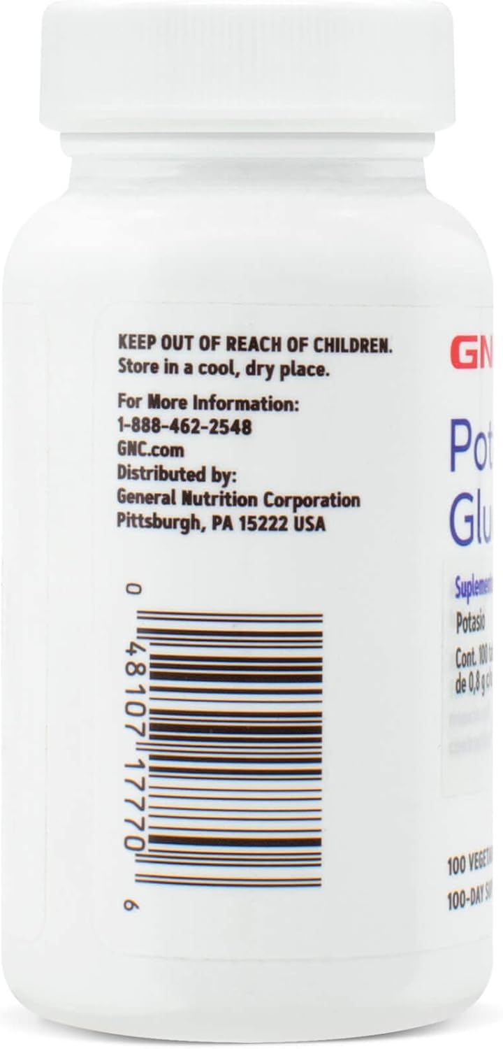 GNC Potassium Gluconate 99mg, 100 Tablets, Supports Normal Muscle Function : Health & Household