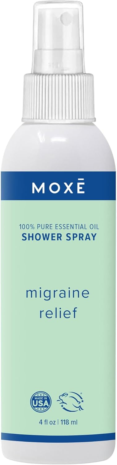 MOXE Migraine Relief Aromatherapy Shower Spray, Essential Oils for Headaches & Tension Relief, Natural 100% Essential Oils, Pure & Undiluted, Peppermint, Spearmint, Eucalyptus, Tea Tree, Made in USA : Health & Household