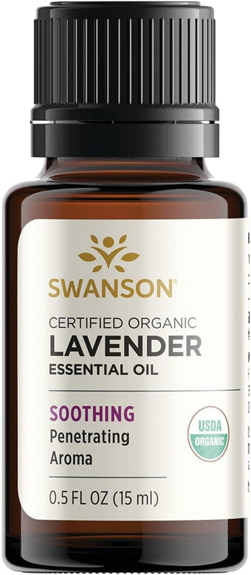 Swanson Certified Organic Lavender Essential Oil 0.5 Fl Ounce (15 Ml) Liquid