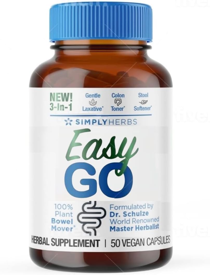 Dr. Schulze's Easy GO Bowel Mover - Formulated Gentle Laxative, Colon Toner & Stool Softener | 100% Plant Natural Bowel Cleanse - Promotes Regular & Complete Bowel Movements - 50 Count Vegan