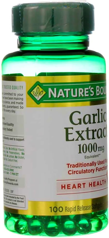 Nature's Bounty Garlic Extract 1000 mg Softgels for Cardiovascular Support,100 ea (Pack of 2) : Health & Household