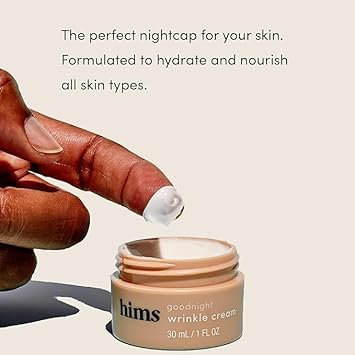 hims goodnight wrinkle cream for men - fine lines, puffiness, dark eye circles - caffeine, hyaluronic acid, night cream, almond scent - vegan, cruelty-free, no parabens - 2 Pack : Beauty & Personal Care