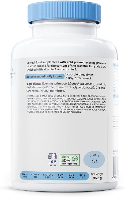 Osavi Primrose Oil 1800 Mg With Vitamin A & E – 90 Softgels | Cold–Pressed Evening Primrose Oil With Gla, Enriched With Vitamin A & E | Supports Skin Health & Cell Protection