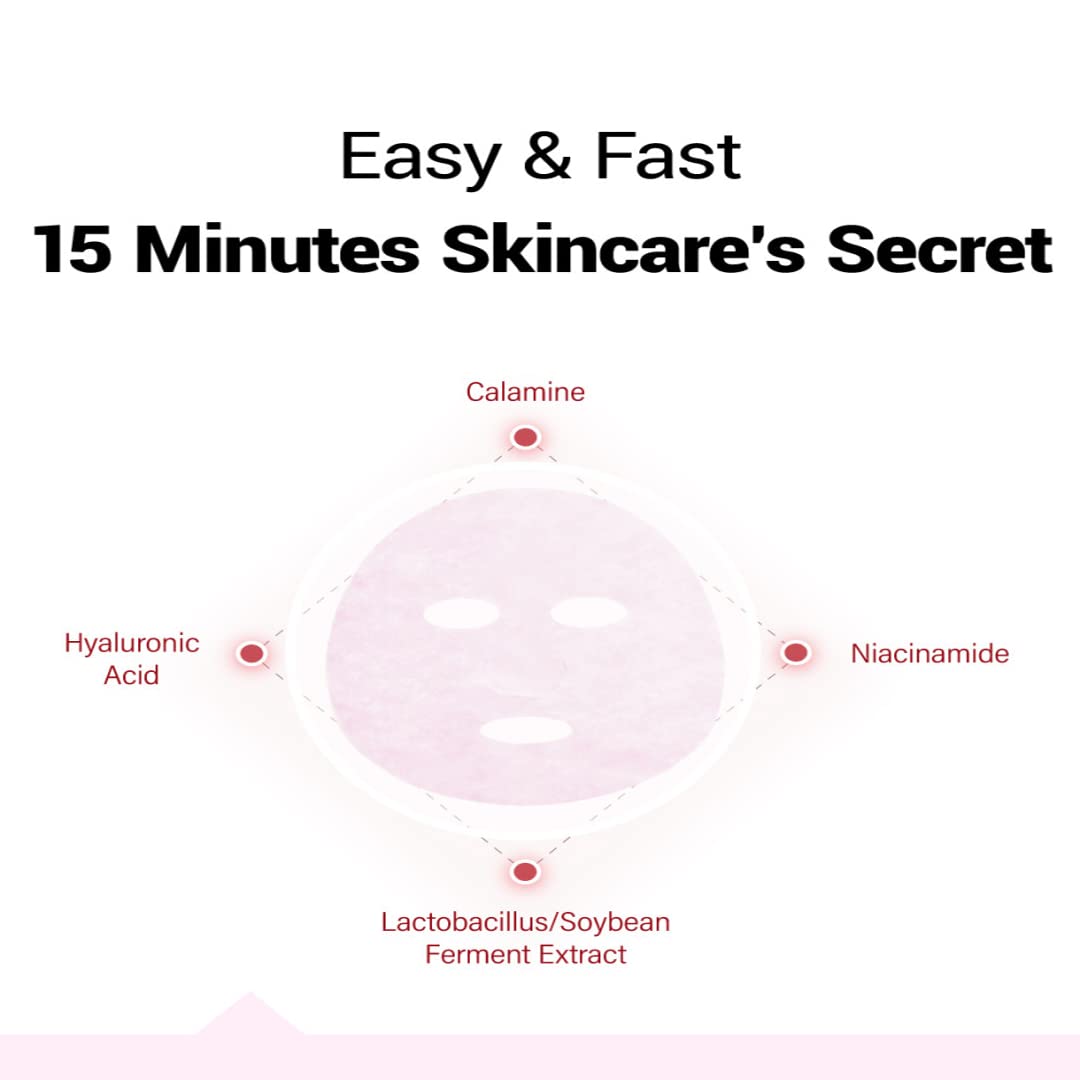 Ksecret Calamine Derma Secret Mask (10 Sheets), 1Sheet = 25G / 0.88Oz. | Korean Skincare | Facial Sheet Masks For Hydrating And Refreshing