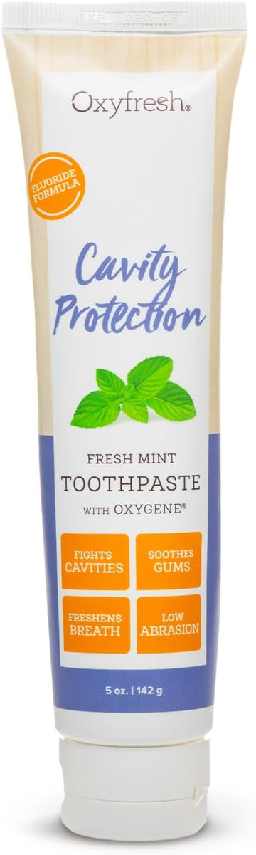 Premium Oxyfresh Cavity Protection – Fresh Mint Fluoride Toothpaste – Low Abrasion Anticavity Toothpaste For Sensitive Teeth – Remineralizing Enamel Repair To Prevent Tartar & Cavities | 5Oz