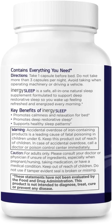 Bb Company Inergysleep | Natural Sleep Supplement & Sleep Aid For Deep Sleep, Helps To Calm & Relax | Magnesium, Lemon Balm, Black Cohosh, Gaba, Holy Basil | Packaging Vary | 60 Ct