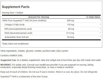 Swanson 100% Pure Krill Oil 500 Milligrams 60 Sgels