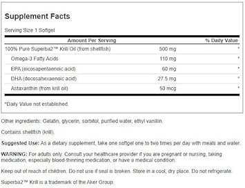 Swanson 100% Pure Krill Oil 500 Milligrams 60 Sgels (2 Pack)