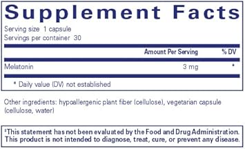 Pure Encapsulations Melatonin 3 Mg - Antioxidant Supplement To Support Natural Sleeping & Relief Of Occasional Sleeplessness - For Natural Sleep Support* - 30 Capsules
