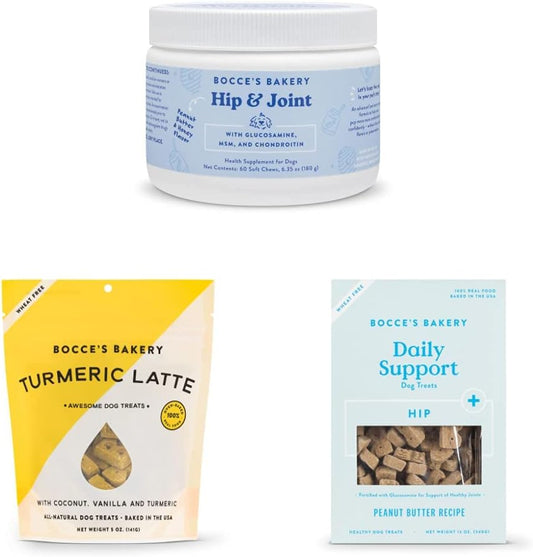 Bocce's Bakery Move & Groove Bundle for Dogs, Hip & Joint Support, Wheat-Free Dog Treats, Made with Real Ingredients, Baked in The USA, All-Natural Biscuits & Supplement Assortment : Pet Supplies