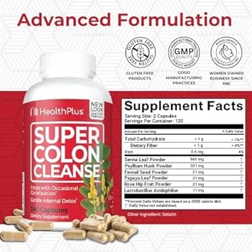 Health Plus Super Colon Cleanse 120 Day Supply Of Gentle Gut Cleanse Detox, Psyllium Husk, Probiotics For Constipation Relief & Digestive Support, 480 Capsules
