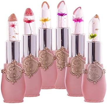 6Pcs Transparent Change Color Lip Balm Moisturizer Pink Crystal Jelly Flower Lipstick Long-Lasting Magic Temperature Lip Makeup