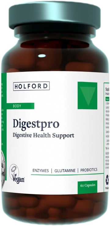Patrick Holford Digestpro/Multi Strain Biotic/For Healthy Digestion/Enzymes, Glutamine, Probiotics / 1 Bn Live Bacteria/Lactobacillus/Bifidobacteria / 60 Capsules/Vegan/For Women & Men
