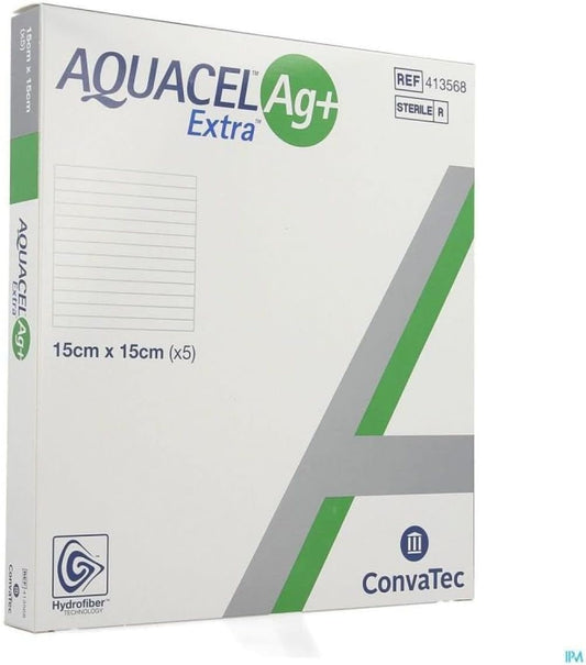 Aquacel Extra Ag Hydrofiber Dressing with Silver and Strengthening Fiber 6" X