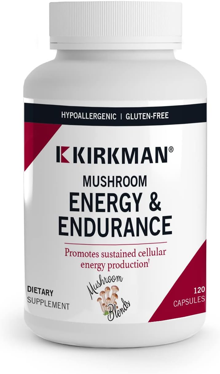 Kirkman - Mushroom Energy & Endurance - 120 Capsules - Promotes Sustained Cellular Energy Production - Hypoallergenic - Hypoallergenic