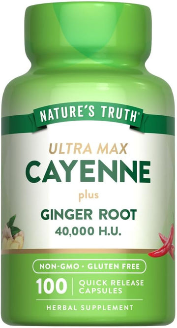 Nature'S Truth Cayenne Pepper Capsules | 40,000 Hu | 100 Count | With Ginger Root | Non-Gmo & Gluten Free Supplement