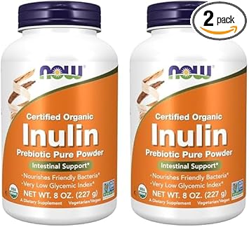 Now Supplements, Inulin Prebiotic Pure Powder, Certified Organic, Non-Gmo Project Verified, Intestinal Support*, 8-Ounce (Pack Of 2)