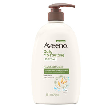 Aveeno Daily Moisturizing Body Wash, Body Wash For Dry Skin With Soothing Oat, Creamy Shower Cleanser, Gentle, Soap-Free And Dye-Free, Lightly Scented Body Wash, 33 Fl Oz