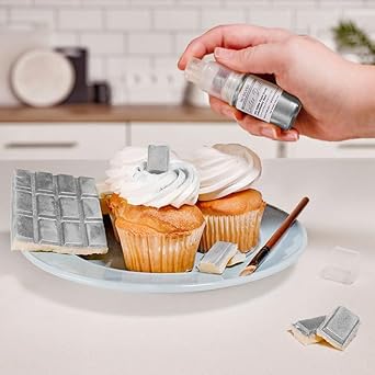 Luster Dust - Nu Silver (4G 1X Pump) | Edible Vegan Dust & Paint For Cake Decorating, Ice Cream, Desserts, Cocktails And Beverages By Bakell